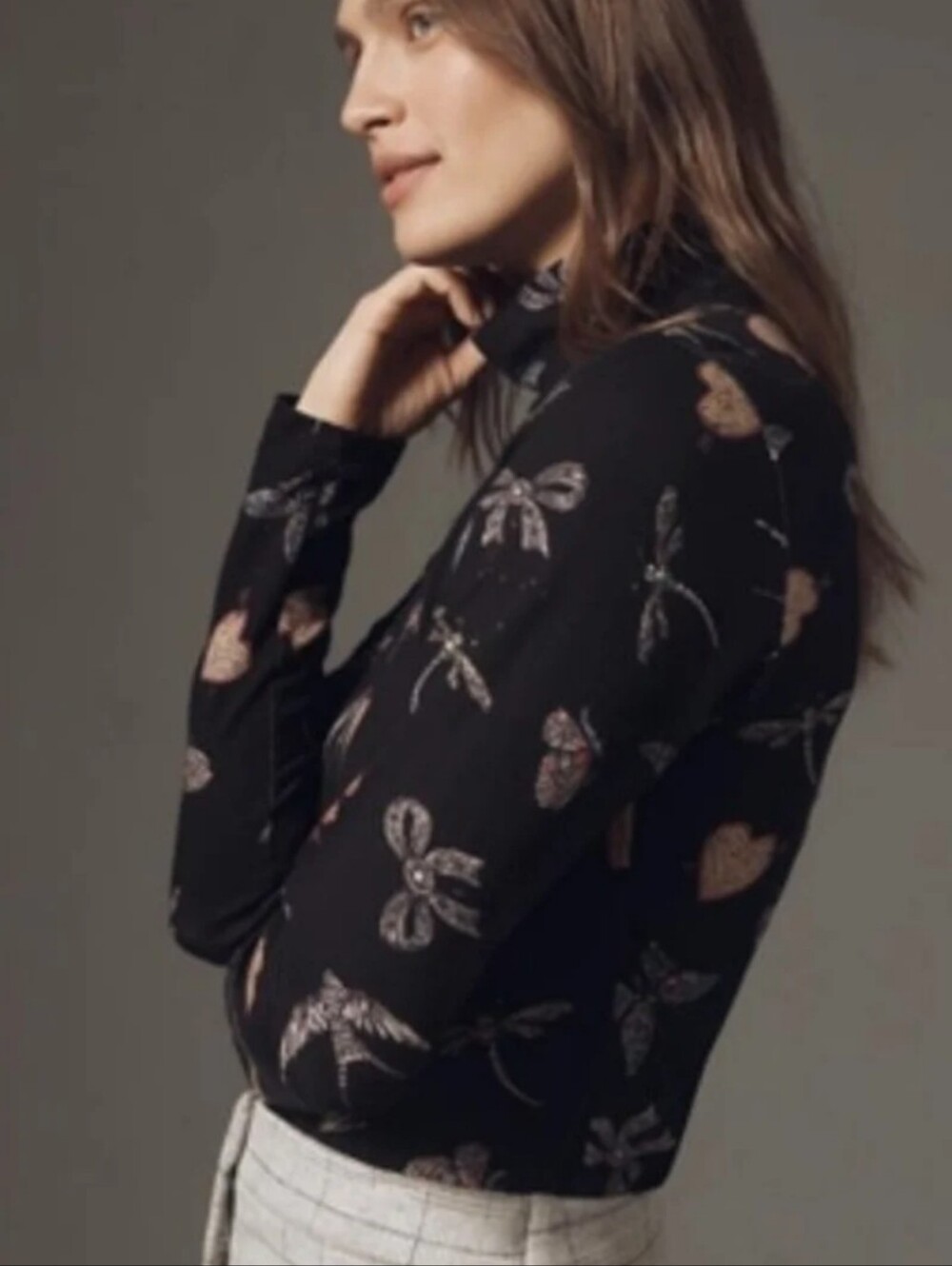 NWT The Hailey Printed Long-Sleeve Turtleneck Top by Maeve